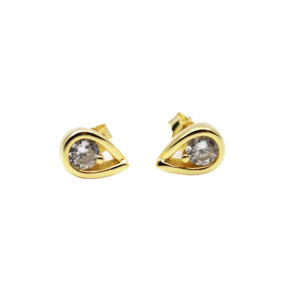 Earrings, 925 Sterling Silver, Open Tear, Cubic Zirconia, Gold Plated