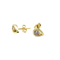 Earrings, 925 Sterling Silver, Open Tear, Cubic Zirconia, Gold Plated