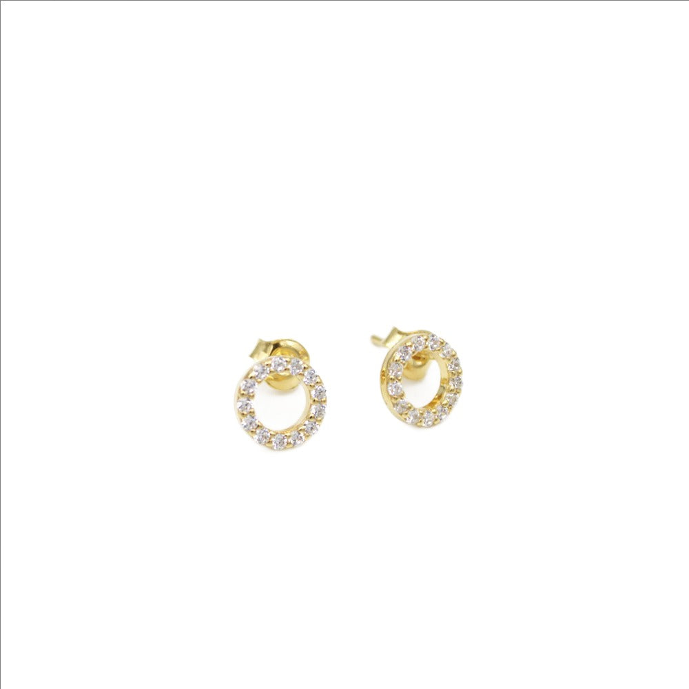 Earrings, 925 Sterling Silver, Open Circle with Zirconia, Gold Plated