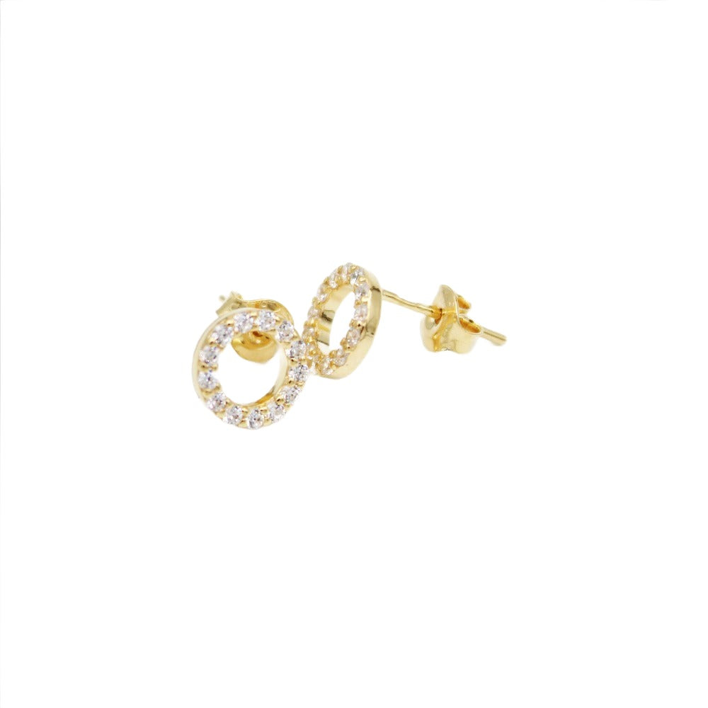 Earrings, 925 Sterling Silver, Open Circle with Zirconia, Gold Plated