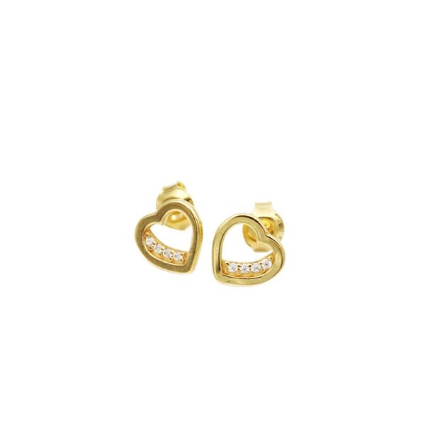 Earrings, 925 Sterling Silver, Cubic Zirconia, Gold Plated Heart