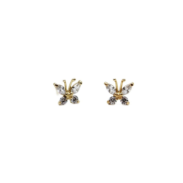 Earrings, 925 Sterling Silver, Cubic Zirconia, Butterfly, Gold Plated