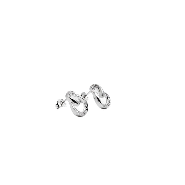 Earrings, 925 Sterling Silver, Stud, Cubic Zirconia, Twisted, Openwork