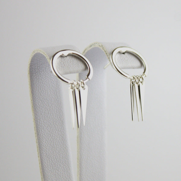 Earrings, 925 Sterling Silver, Circle, Triangles