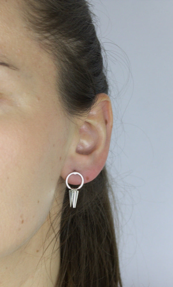 Earrings, 925 Sterling Silver, Circle, Triangles