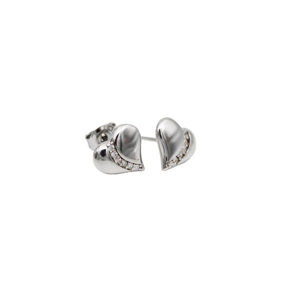 Stud Earrings, 925 Sterling Silver, Cubic Zirconia, Hearts