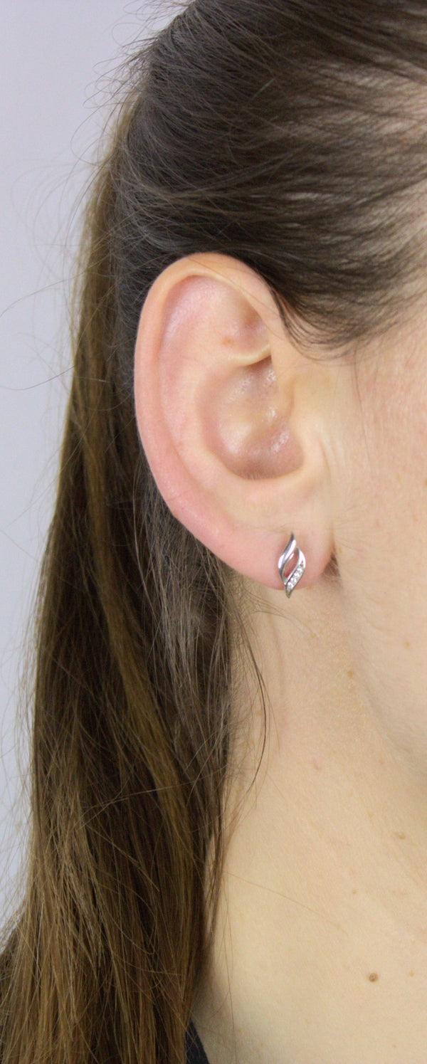 Earrings, 925 Sterling Silver, Cubic Zirconia, Open Tear