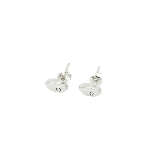 Earrings, 925 Sterling Silver, Cubic Zirconia, Stud Earrings, Coffee Grain