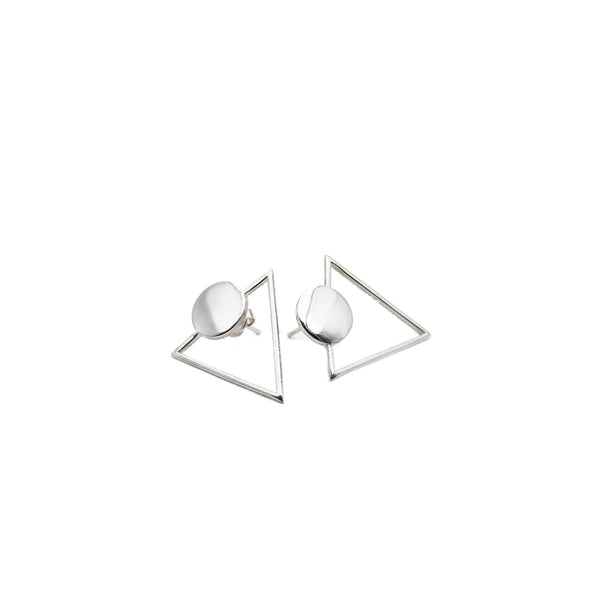 Stud Earrings, 925 Sterling Silver, Open Triangles, Smooth Earrings