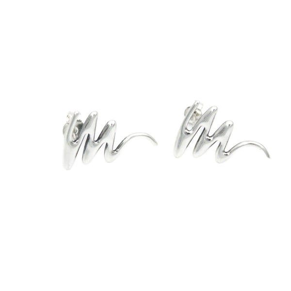 Stud Earrings, 925 Sterling Silver, Zig Zag