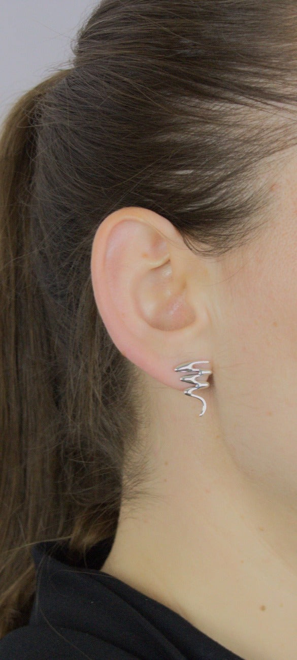 Stud Earrings, 925 Sterling Silver, Zig Zag