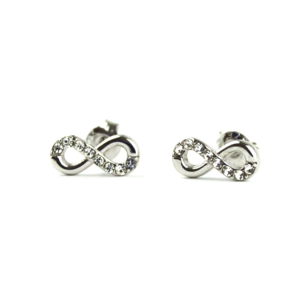 Earrings, 925 Sterling Silver Infinity, Cubic Zirconia, Stud Earrings