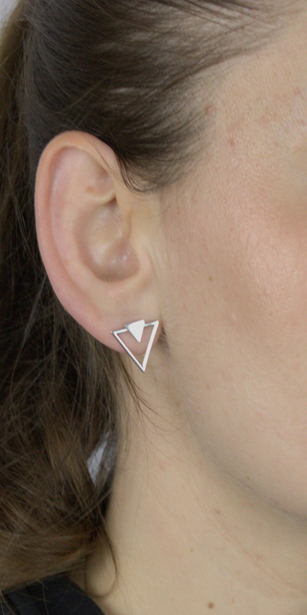 Earrings 925 Sterling Silver, Open Triangles, Stud Earrings