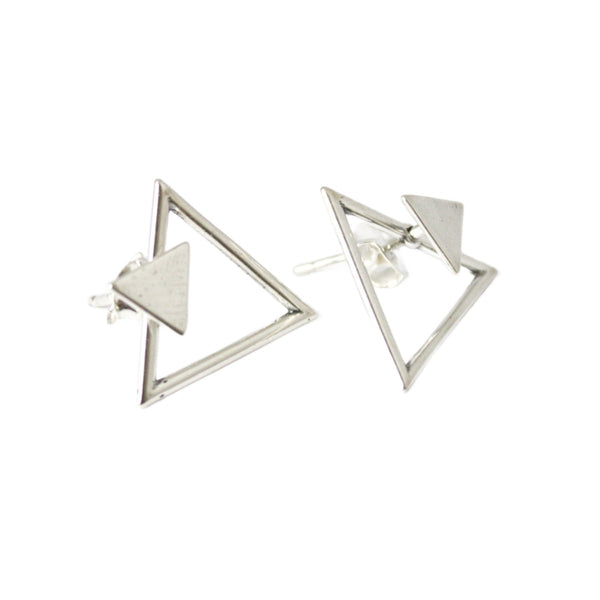 Earrings 925 Sterling Silver, Open Triangles, Stud Earrings