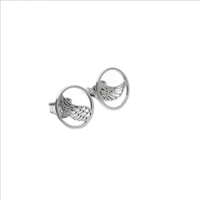 Earrings, 925 Sterling Silver, Round with Angel Wing