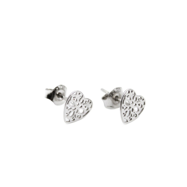 Earrings, 925 Sterling Silver, Openwork Heart