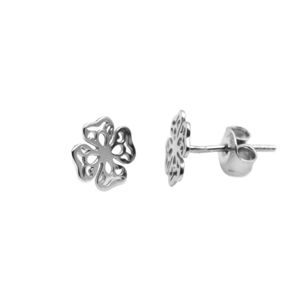 Earrings, 925 Sterling Silver, Openwork Clover