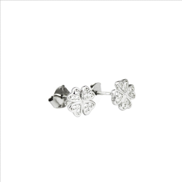 Earrings, 925 Sterling Silver, Cubic Zirconia, Shiny Clover