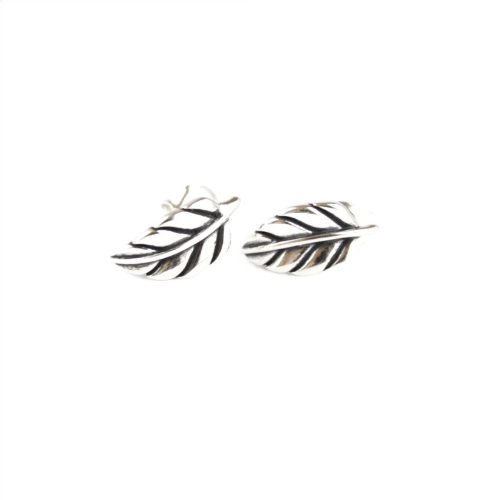 Earrings, 925 Sterling Silver, Stud Leaf, Oxidized