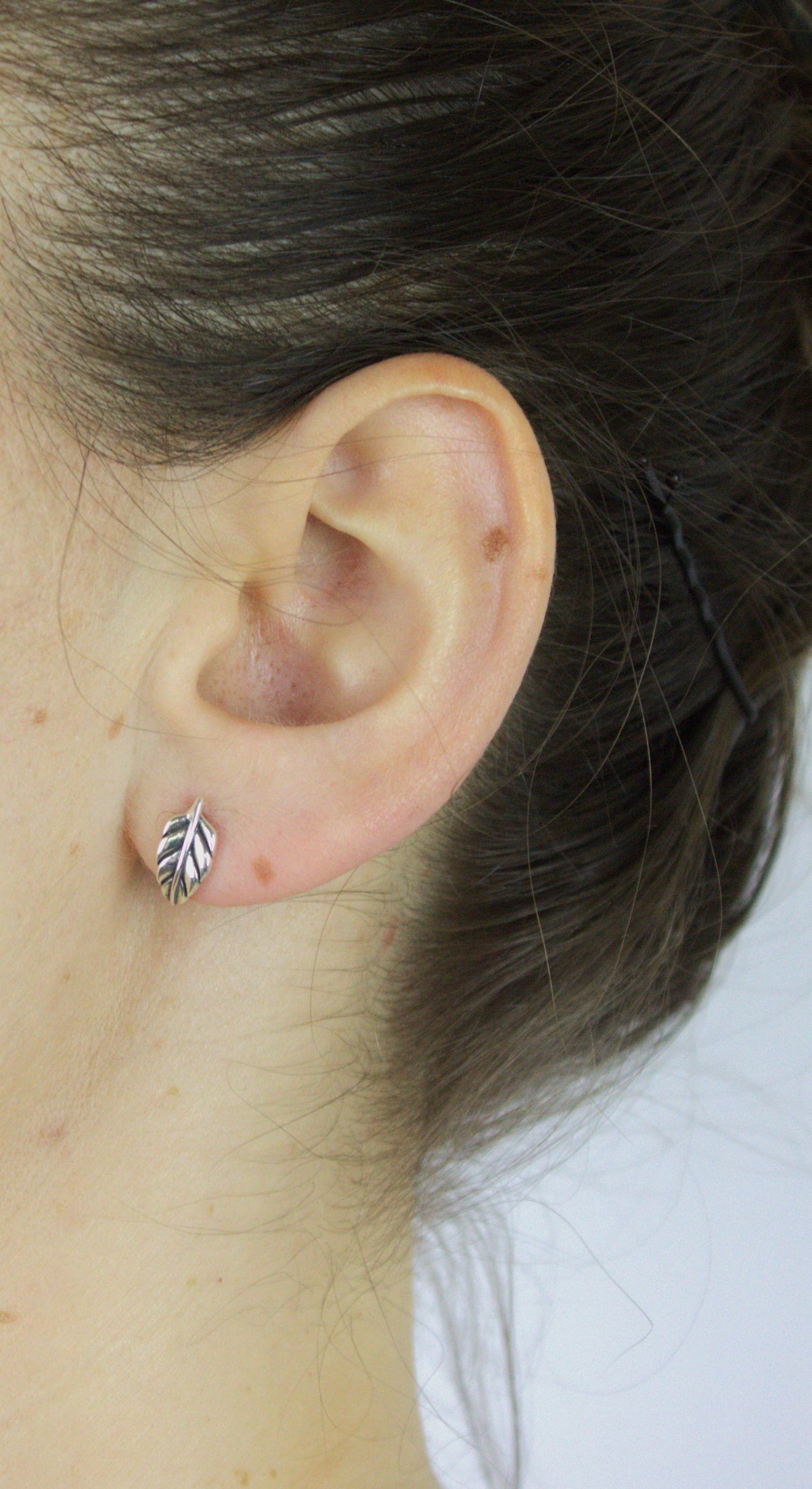 Earrings, 925 Sterling Silver, Stud Leaf, Oxidized