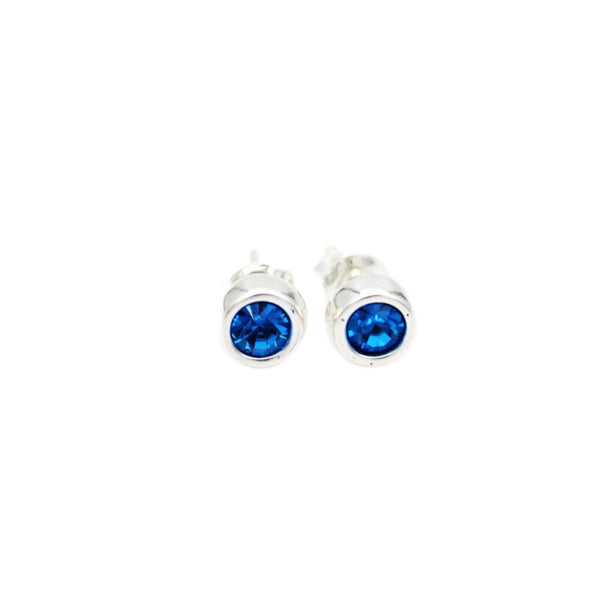 Earrings, 925 Sterling Silver, Blue Cubic Zirconia, Stud Earrings