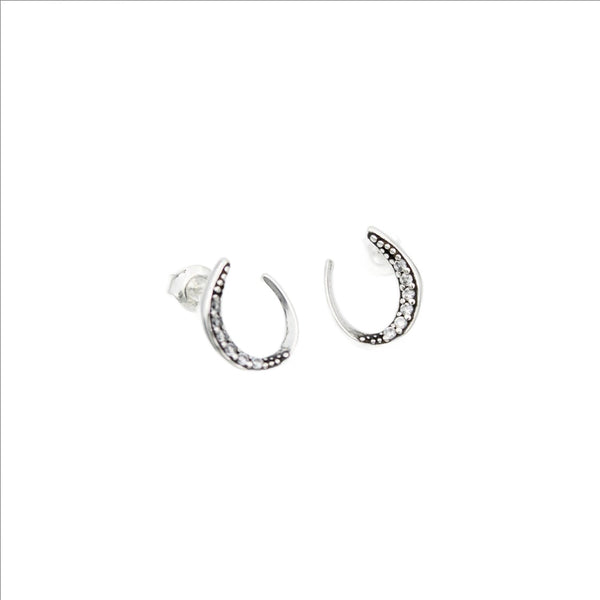 Earrings, 925 Sterling Silver, Cubic Zirconia, Horseshoe