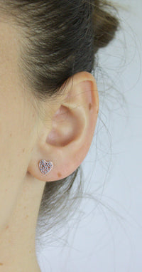 Earrings, 925 Sterling Silver, Openwork Heart